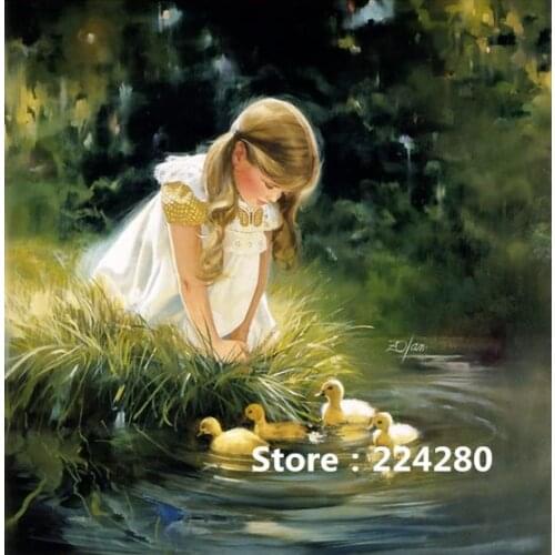 Needlework,for embroidery,DIY 14CT Unprinted Art Cross stitch kits girl cute and duck scenery Cross-Stitching decor crafts