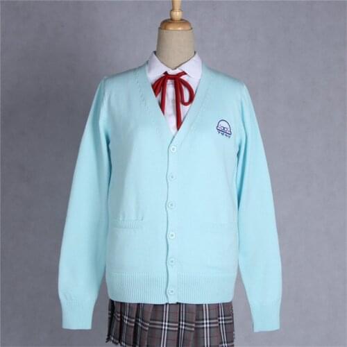 Japanese Korean JK Uniform Sweater Knitting Jacket Cardigan Sweater For Girl College Students Coat Cute Turquoise Outerwear
