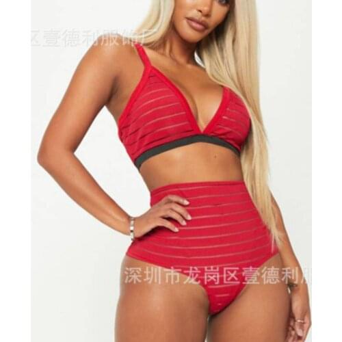 Red Bathing Women See Through Bikini Beach Wear Two Piece Set Swimming Suit for Women Push Up Swimwear Sexy Stitching Swimsuit