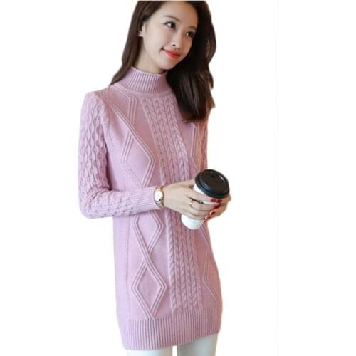 Winter Knitted Pullover Sweater Women 2018 New Long Sleeved Warm Half Turtleneck Sweater Jumper Femme Tops Plus size Clothes Y56