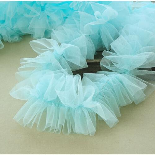 1M Pleated High Quality Lace Fabric 15cm Applique Dress Ribbon Elastic Lace Fabric Voile Trim Sewing Guipure Craft Material QZ25