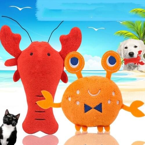 1pc Plush Squeaky Bone Dog Toys Bite-Resistant Clean Dog Chew Puppy Training Toy Soft Carrot Lobster Shrimp Crab Pet Supplies