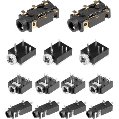 Uxcell 10Pcs Socket Headphone Stereo Jack PCB Mount 3.5mm 5 Pin 6 Pin Audio Video Connector Black DC50V 0.5A 3-20N