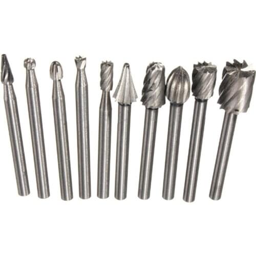 10pcs High Speed Steel Burr Grinding Bits Wood Carving Rasp With 1/8'' Shank