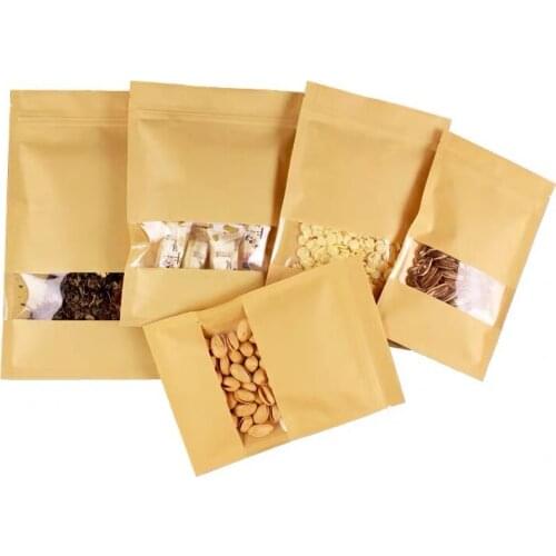 100pcs Smell Proof Pu'er Tea Kraft Packaging Bags Resealable Ziplock Pouches Eco-friendly Plastic Storage Bags With Clear WinBag