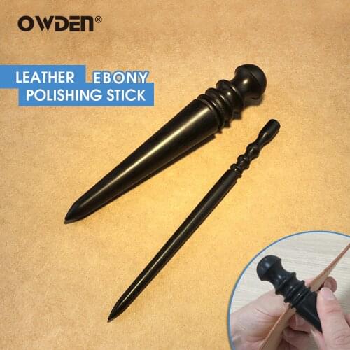 OWDEN 2PCS Leather Edge Slicker Polished Rods Tool Ebony Round Burnisher Set