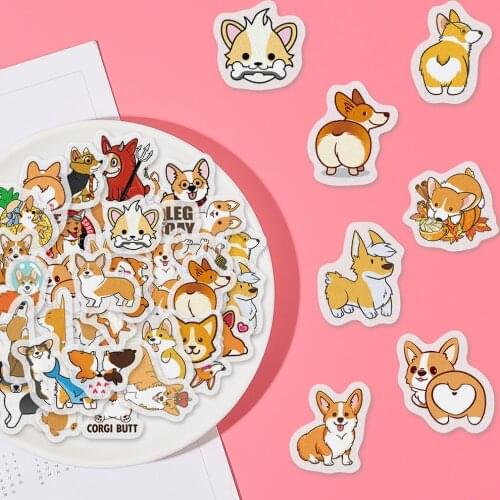 40 PCS Cartoon Corgi Dog Series Stickers Childrens Toys Stationery Stickers DIY Handbook Diary Notebook Stickers
