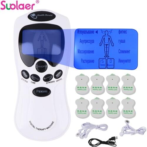 Russian Tens Machine Dual Output 8 Electrode Pads for Pain Relief Pulse Massage EMS Muscle Stimulation Tens Electroestimulador