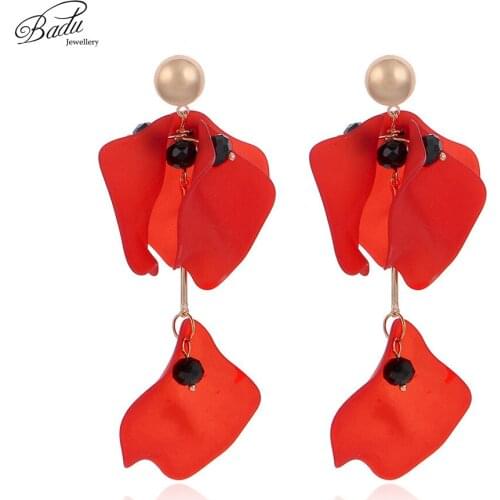 Badu 5 Colors Acrylic Flower Earrings for Women Big Statement Vintage Dangle Drop Earrings Wholesale