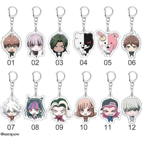 Anime Danganronpa V3 Monokuma Naegi Makoto Figures Key Chains Two-sided Keychain Cosplay Acrylic Pendant Keyring