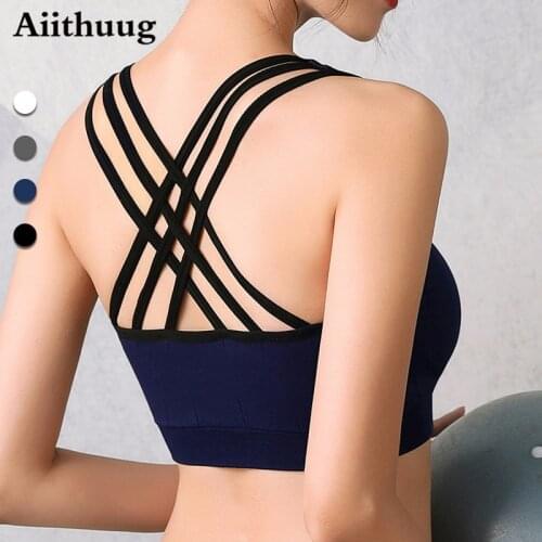 Aiithuug Bras for Women High Impact Padded Workout Yoga Bra Fitness Cross Back Sports Bras for Women Padded Seamless for Yoga
