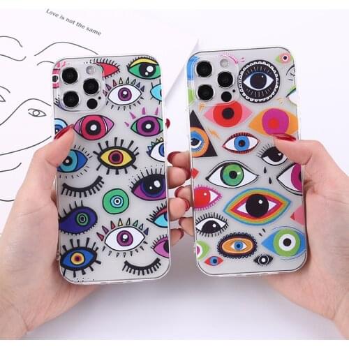 Lucky Eye Blue Evil Eye Print Clear Phone Case For iPhone SE2020 12 11 Pro XR X XS MAX 7 8 6Plus Soft Clear TPU Cover Fundas