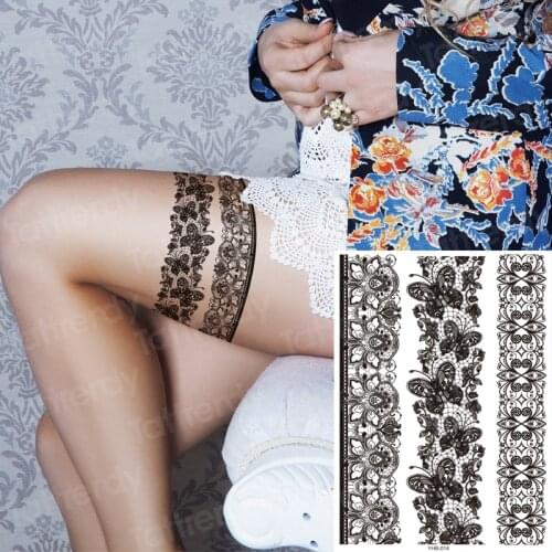 Stockings tattoo legs black henna lace legging tatoo thigh hand rose flower jewelry stickers indian arabic water body decal