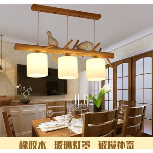 Wood Lamp Nordic Led Modern Simple Creative Personality Bird Dining Room Bedroom Glass Lamp Shade Chandelier