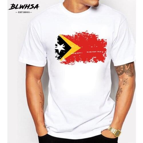 BLWHSA East Timor Flag Men T shirts Summer Fashion Short Sleeve Cotton Design Nostalgia T-shirts Men Funny Tshirt
