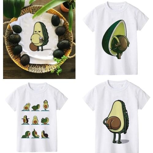 Boys T Shirt Girls Kids Children Tops Cute Avocado Clothing Short Sleeves Movement Funny Summer Clothes Print Cartoon Tee White