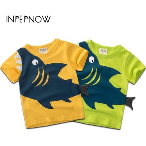 INPEPNOW T Shirt for Boy Tshirt Kids T-shirt for Girls Fish Animal Print Cotton Short-Sleeved Shirts Children Tee Tops DX-CZX53