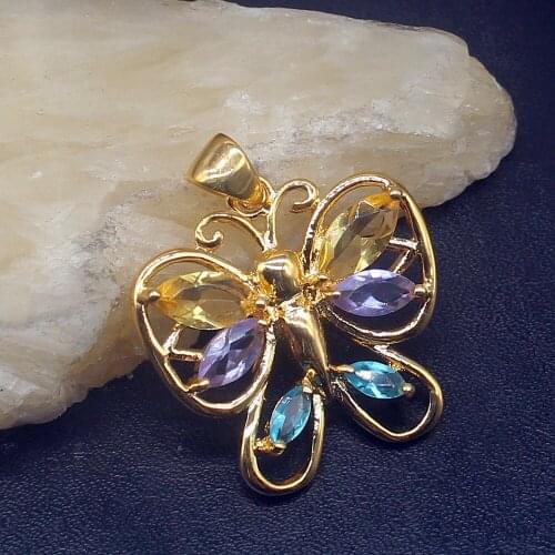 Gemstonefactory Jewelry Big Promotion Yellow Gold Plated Yellow Citrine Topaz Women Ladies Mom Gifts Necklace Pendant 20213565