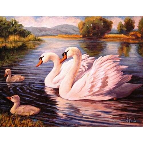 GLymg Diamond Painting Swan Family Diamond Painting Cross Stitch Painting Rhinestones Home Decor Square With Full Mosaic Picture