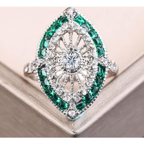 Exquisite With Green Zirconia Womens Rings Mysterious Hollow Eye Boho Crystal Jewelry Rings For Women Men Party Accessories