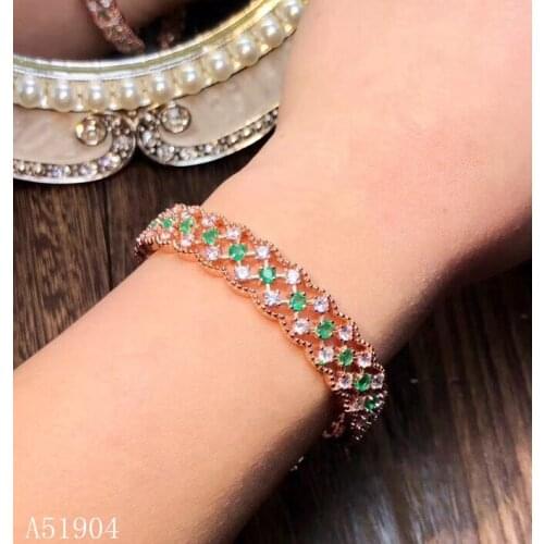 KJJEAXCMY boutique jewelry 925 sterling silver inlaid natural emerald gemstone bracelet support test
