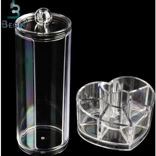 Lipstick Storage Box & Acrylic Organizer Box Portable Round Container Storage Case Make up Cotton Pad Box For Home Hotel Office