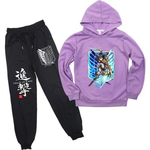 Attack on Titan Sweatshirt Pants Suit Hoodies Children Plus Suit Anime Wings of Liberty Pullover Unisex Hoodies 2-Piece Set