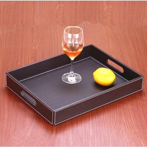 Creative Quality Black Flat Stripe Leather Tea Tray Pallet Fashion Rectangle Fruit Plate