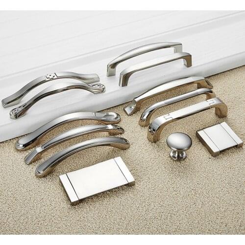 Cabinet Furniture Drawer Kitchen Handle For Wardrobe Cupboard Dresser Closet Metal Zinc Hardware Home Silver 96/128 Handle Knob