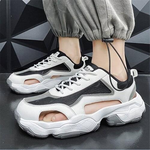 Fashion Comfortable Soft Roman Gladiator Leather Mesh Splicing Sandals Men Outdoor Breathable Wear-Resisting Summer Footwear