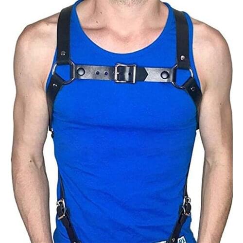Mens Punk Leather Harness Belts Male Bondage Clothes Fetish Tops Chest Harness Suspenders BDSM Body Harness Strap for Men Gay
