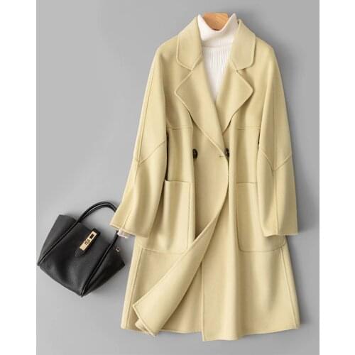 2021 New Autumn Woollen Sweater Mid Long Korean Double Faced Cloth Small High End Double Faced Woollen Coat Women