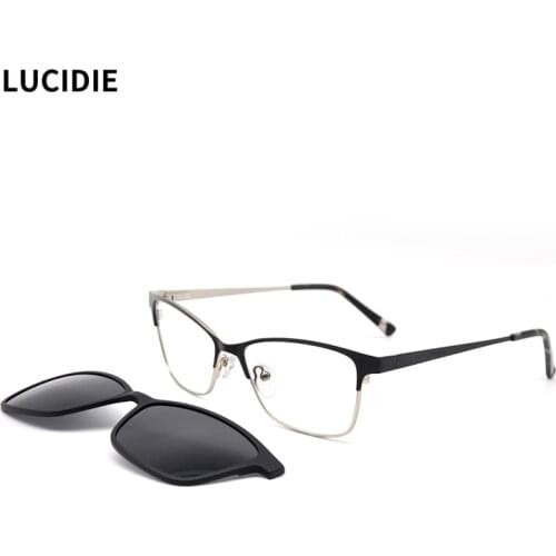 LUCIDIE New Magnetic Clip Sunglasses Women UV400 Lens Glasses Classic Retro Eyewear Dual Purpose Frame Female Driving Sunglasses