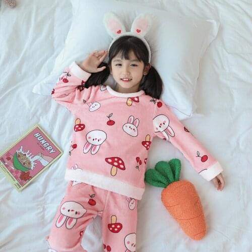 Autumn And Winter Childrens PajamasFlannel Girls Coral Fleece Home Service Suit