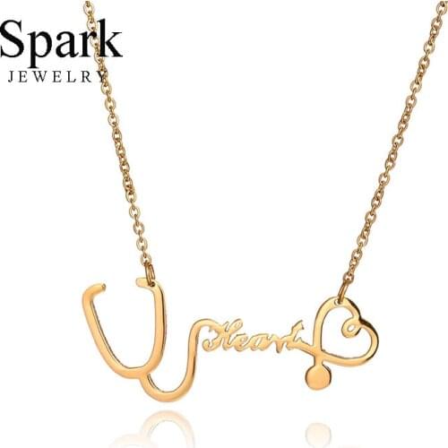 Spark Medical Stethoscope Heart Pendant Necklace 3 Color Stainless Steel Heartbeat Lariat Necklaces For Doctor Nurse Party Gift