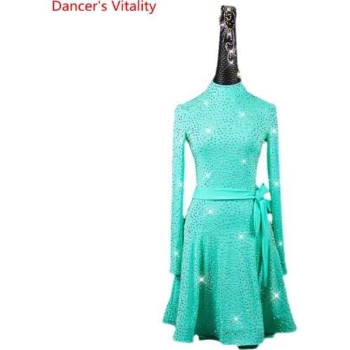 Latin Dance Dress Diamond Skirt Long Sleeves Competition Clothing High-End Custom Child Adult Professional Performance Clothes