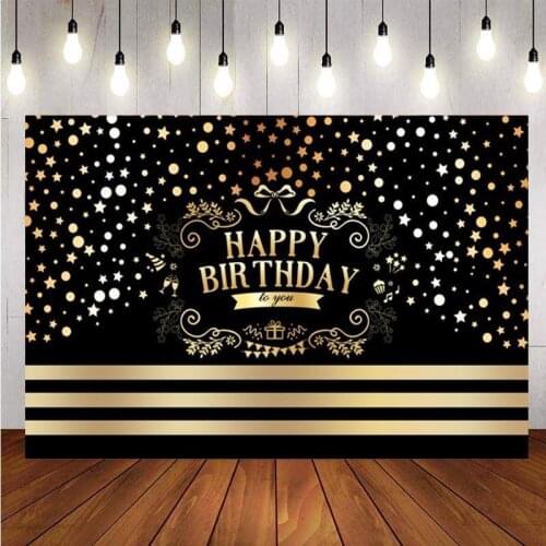 Customized Black Golden Polka Dots Stripe Backdrop Light Bokeh Happy Birthday Party Photography Background Photo Studio Prop