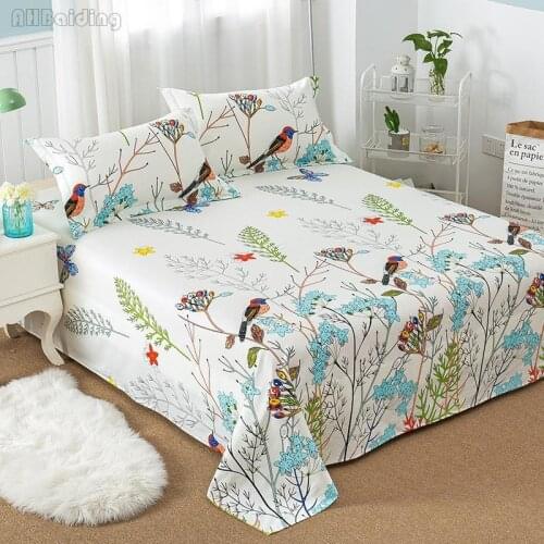 25 Sale Floral Birds Bed Sheet 100% Cotton Mattress Protector Cover Flat Sheet 1pcs Soft Bedclothes Twin Full Queen King Size