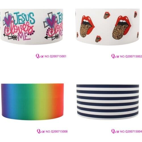 Q&N ribbon 16mm ~ 75mm Rainbow Print Lip And Leopard 50yards Cargo Lashing Webbing Gift Box With Logo DIY Crafts