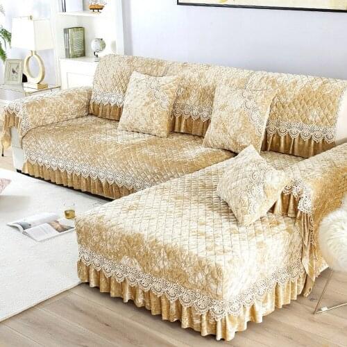 Golden Yellow Luxury Velvet Sofa Cover Soft Warm Short Plush Surface Sofa Set Non-slip Sofa Towel Cushion Slipcover Pillow Case