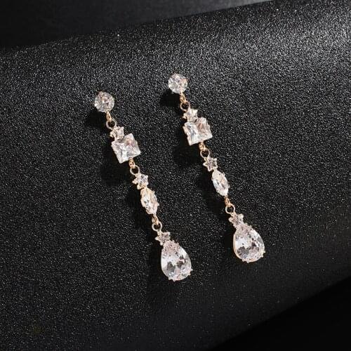 YFJEWE New Arrival Halo Pear Cut Cubic Zirconia CZ Crystal Bridal Bridesmaid Drop Earring E746