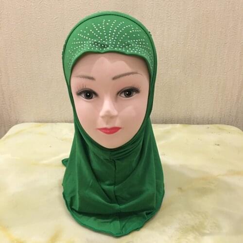Muslim Girl Hijab Scarf with Lace Tassel Islamic Kid Rhinestone Turban Plain Bonnet Head wrap Shawl Burqa for 2-7 Years Children