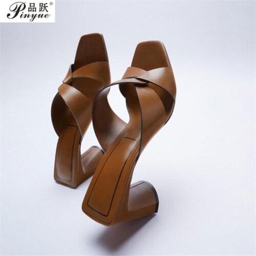 Slipper Women Brown Summer Designer Shoes Thick Heel Cross Upper Womens Sandals Quality Leather