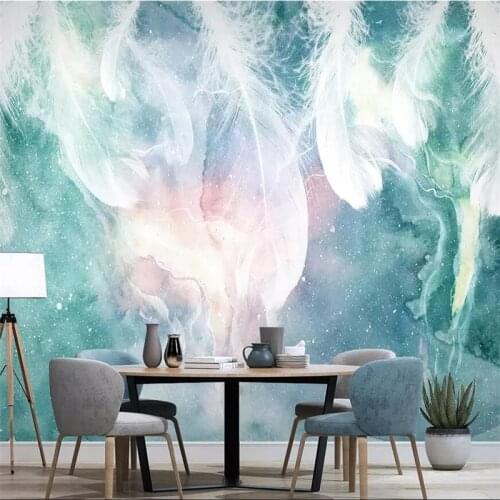 Wellyu Nordic abstract ink feather TV background wall decoration painting custom large mural green wallpaper papel de parede