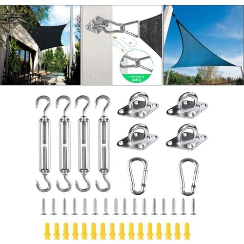 Sun Shade Sail Canopy Accessory 44pcs/set 304 Stainless Steel Hardware Kit Turnbuckle Pad Eye Snap Hook Screw Expansion