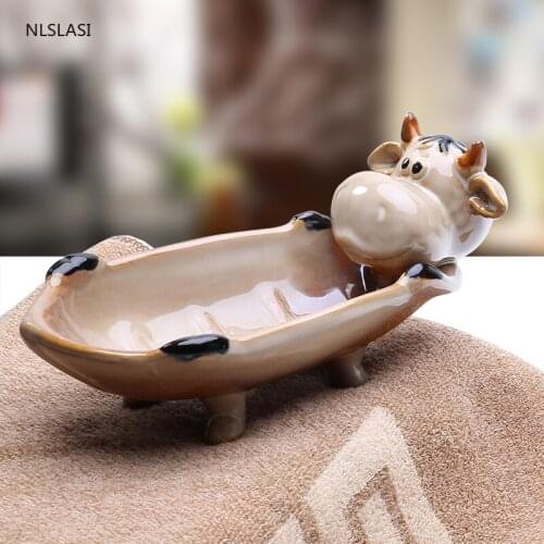 Creativity Piggy Cattle Animal Ceramic Storage Dual-use Small Bowl Jewelry Box Soap Dish Bathroom Kitchen Supplies Ornaments