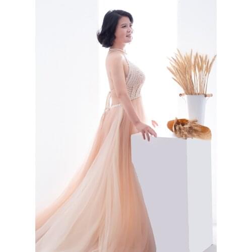 Photo Shoot Props Condole Belt Kaftan Maxi Tulle Robe Maternity Dress Evening Party Costume for Women Photography Accessories