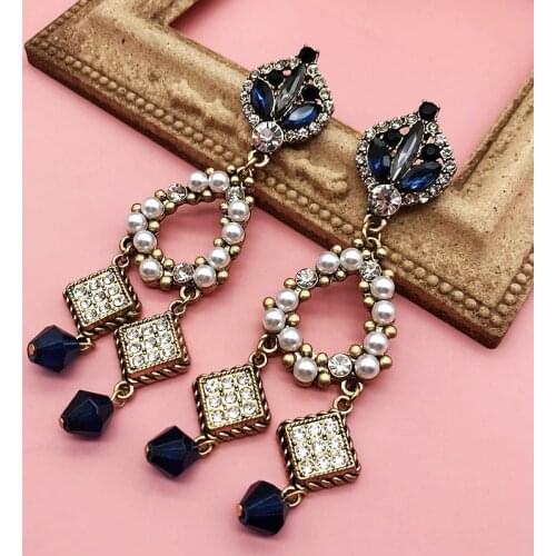 Antique Earrings Long Pendant Statement Rhinestone Vintage Pendientes Mujer Femme Party Accessories
