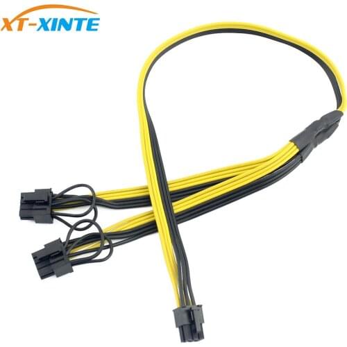 XT-XINTE PCI-E 6Pin Male to Dual 8(6+2) Pin Adapter Cable PCI Express GPU Video Card Power Cable Wire 16AWG + 20cm 18AWG Mining