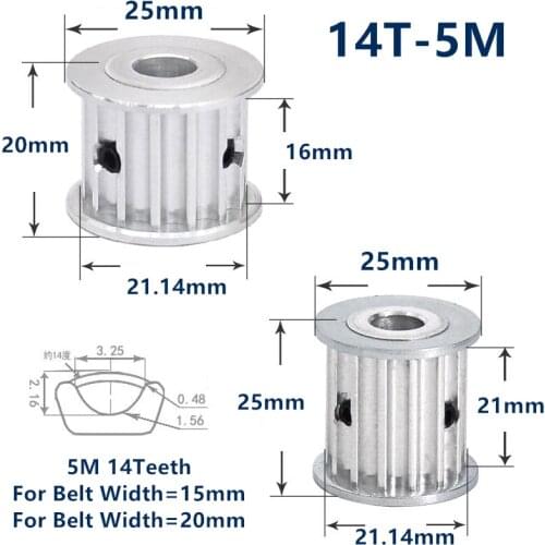 HTD 5M 14 Teeth Synchronous Timing Pulley Bore 5/6/6.35/7/8/10mm for Width 15/20mm HTD5M Belt gear 14-5M-15 AF 14Teeth 14T